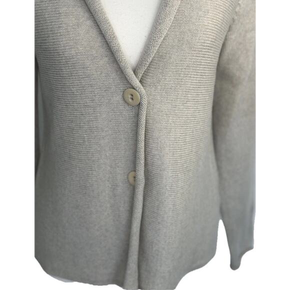Eileen Fisher Womens Petite P Merino Wool Cardigan Sweater Beige Button Front - Picture 9 of 10